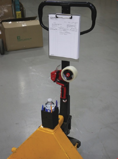 Magnetic Clipboard Tape Gun and Utility Box On Pallet Jack