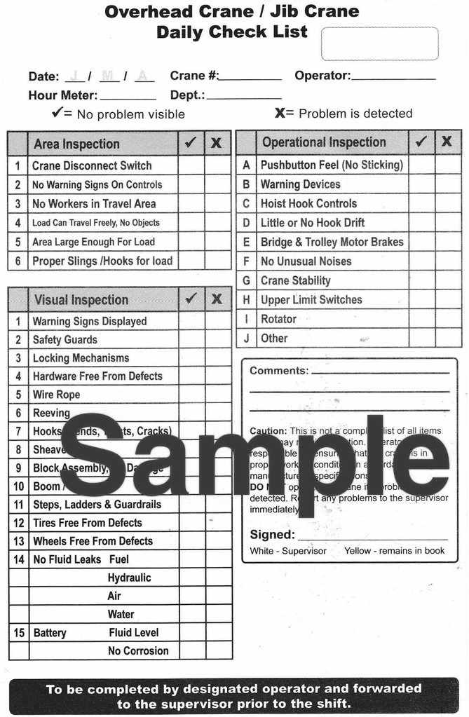 Printable Overhead Hoist Inspection Checklist