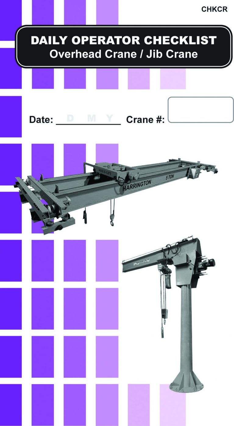 Overhead Crane Jib Crane Daily Checklist Caddy First Quality Forklift Training Llc 5452