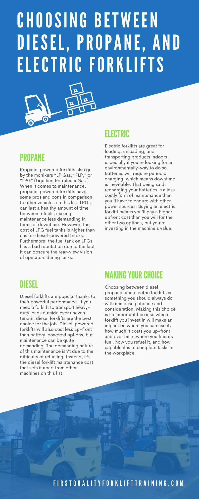 Choosing Between Diesel, Propane, and Electric Forklifts