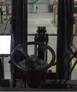 View from operators seat showing a secured tablet in the Handy Mag Tablet holder